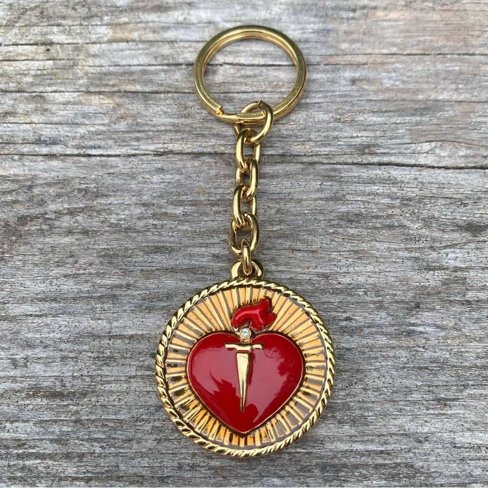 St. John Knits Gold & Red Logo Heart Key Chain/Bag Charm. New Designer Luxury - Picture 4 of 5